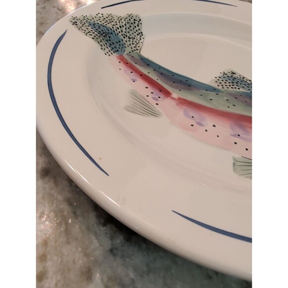VINTAGE SARAH PETERSON RAINBOW TROUT SERVING PLATE 9” SIGNED CARLISLE HARTSTONE - Picture 5 of 6